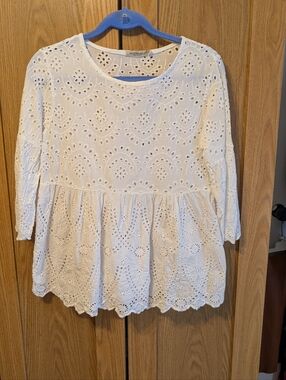 Eyelet Peplum Top in White